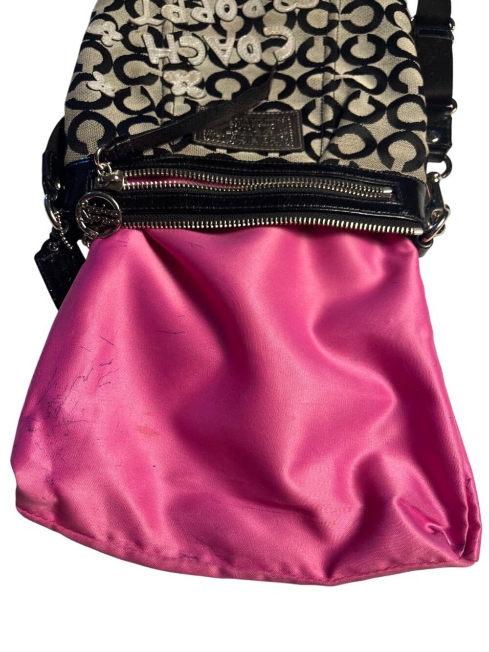Coach Poppy Black & Gray Signature Jacquard Crossbody Bag Silver Appliqué Accent - Picture 16 of 16